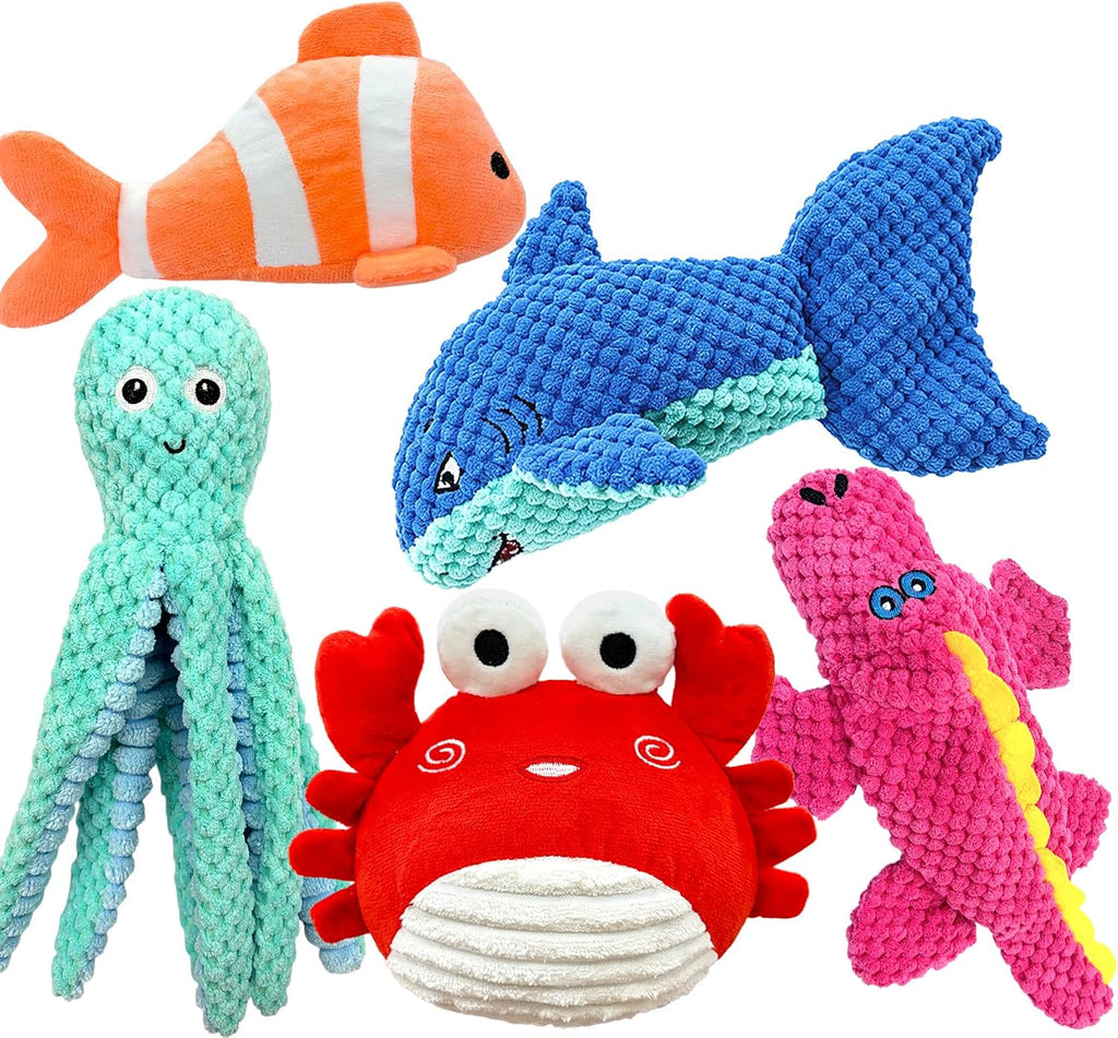MRSOHRET Dog Squeak Toys for Aggressive Chewers, Crinkle Puppy Chew Toys | 5 Pack Plush Puppy Teething Toys, Tough Durable Stuffed Squeaky Dog Toy for Small Medium Large Breed to Keep Them Busy
