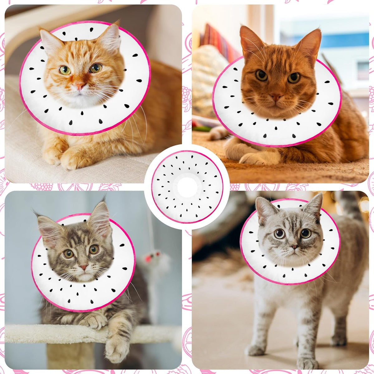 Cat Cone Collar Soft, Cat Recovery Cone (Dragonfruit, L)