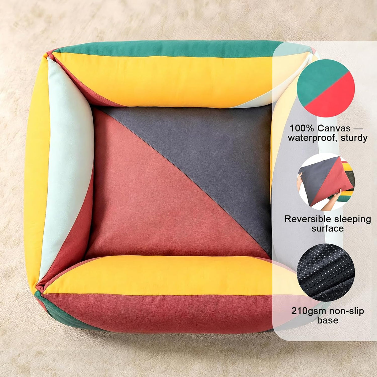 Cotton Canvas Dog Bed (290gsm Thick) 30"x25"x10" Durable Waterproof
