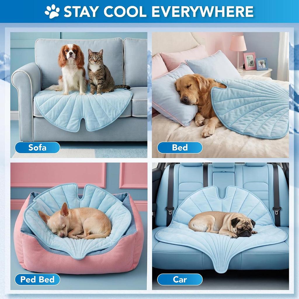 PetAmi Dog Cooling Mat Reversible Fleece Blanket for Pet Cat, S 35x40, Blue