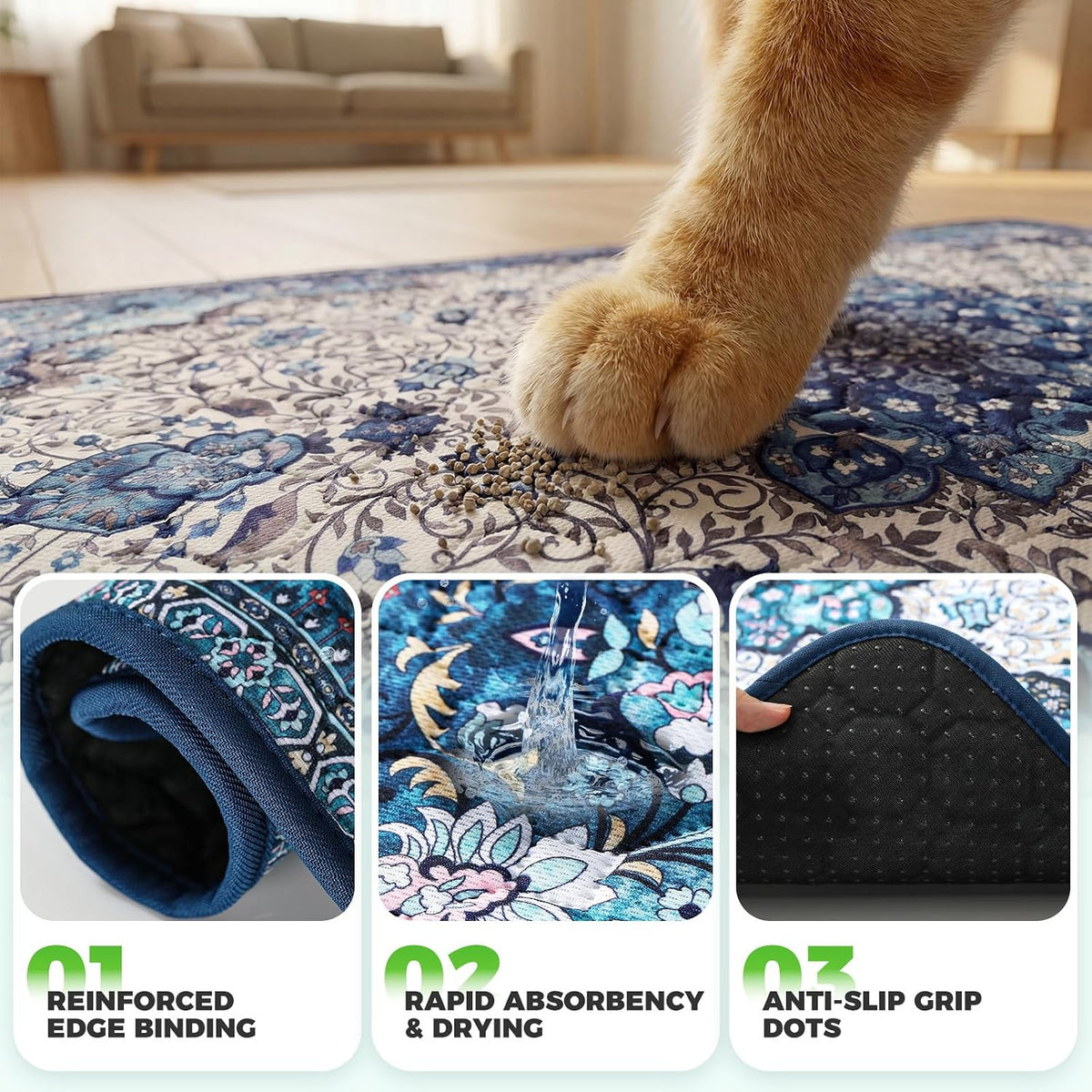 Hompet Cat Litter Mat 2 Pack, 48x60 Large Machine Washable Trapping Mats for Cats, Super Absorbent & Urine-Proof Cat Litter Box Mat for Floor, Waterproof & Non Slip Kitty Litter Rug