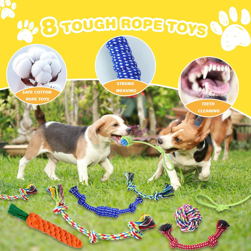 MRSOHRET Puppy Chew Toys for Teething, Dog Toys for Aggressive Chewers | 18 Pcs Interactive Dog Toys for Puppies, Puppy Toy Bundle with Squeaky and Rope for Small Dogs to Keep Them Busy