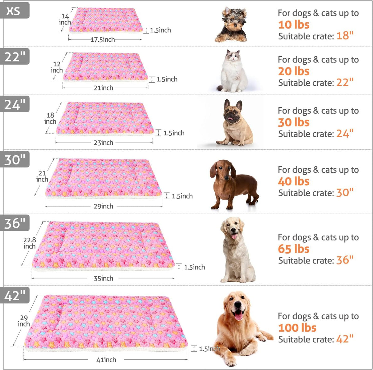 Mora Pets Dog Bed Crate Pad Ultra Soft Pet Mat Star Print 22 Inch Pink