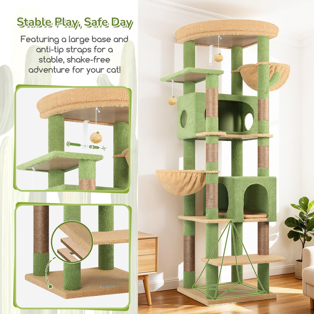 Globlazer 74in Cactus Heavy Duty Cat Tree Tower for Indoor Large Cats, S74