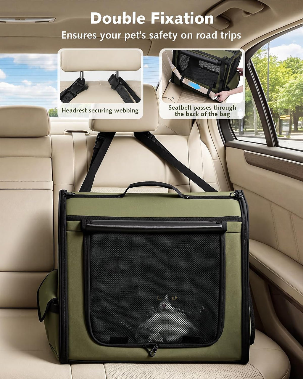 Dog Car Carrier Light Weight 19.7×16.9×14.8in, Foldable Dog Carrier, Green