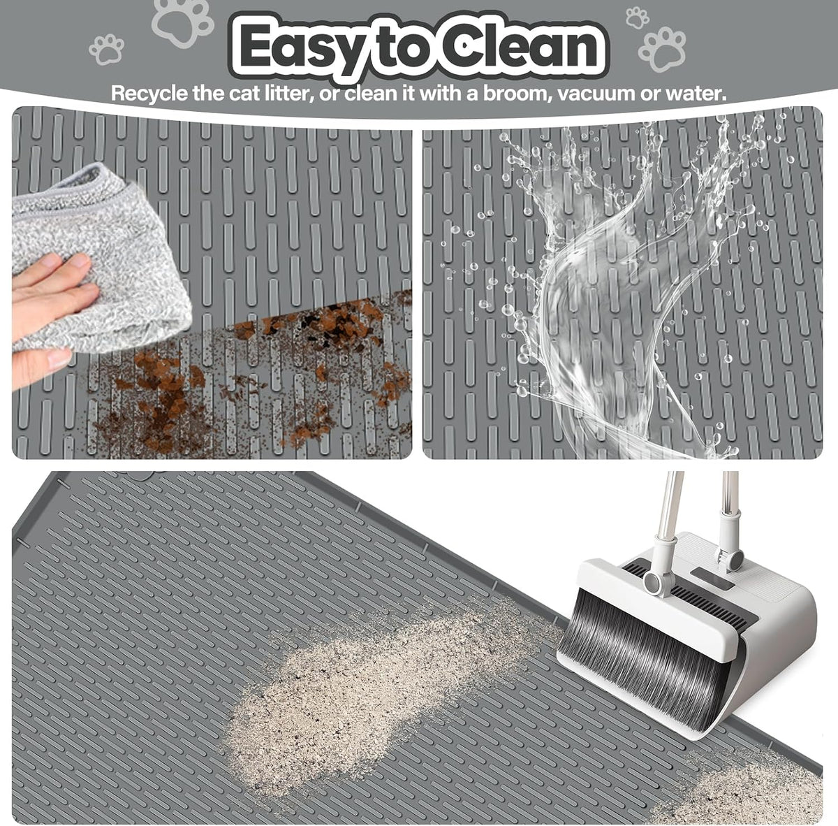 Silicone Cat Litter Mat for Litter Box 34”x22” Large Cat Mat, Dark Grey | Waterproof, Non-Slip, Leak-Proof Rug Mat with Lip, Easy to Clean, Extra Large Litter Catcher Mat for Floor