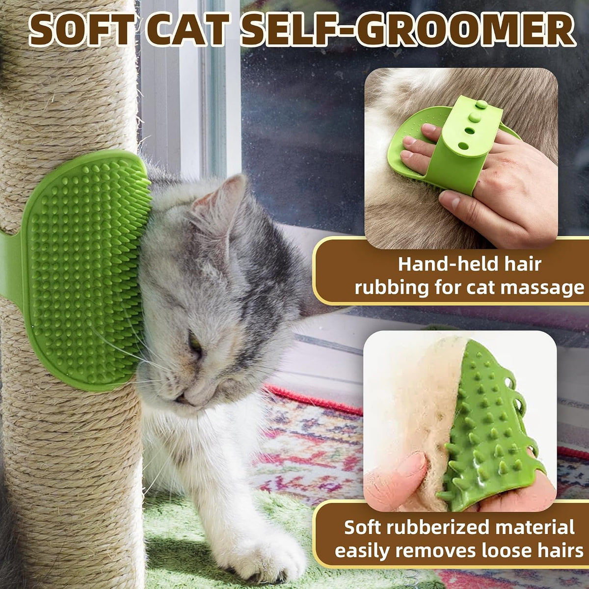 Fantasreen Cat Scratching Post 33'' Tall with Toy, Self Groomer for Indoor Cats