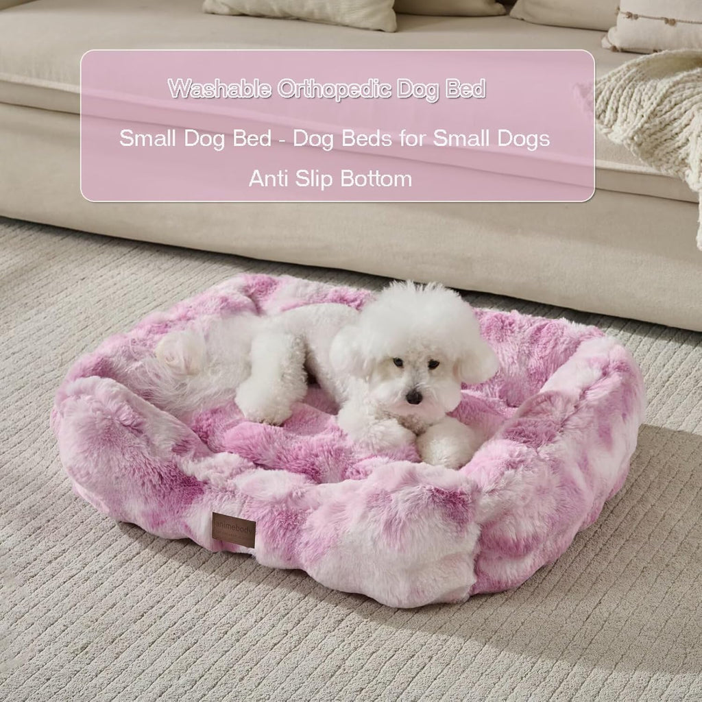 Washable Orthopedic Dog Bed,Rectangle Fleece & Luxury Pet Bed with Removable Zipper Cover & Anti-Slip Bottom,Suitable for Medium Large Dogs,30x25x7.5inches,Tie-dye Lavender