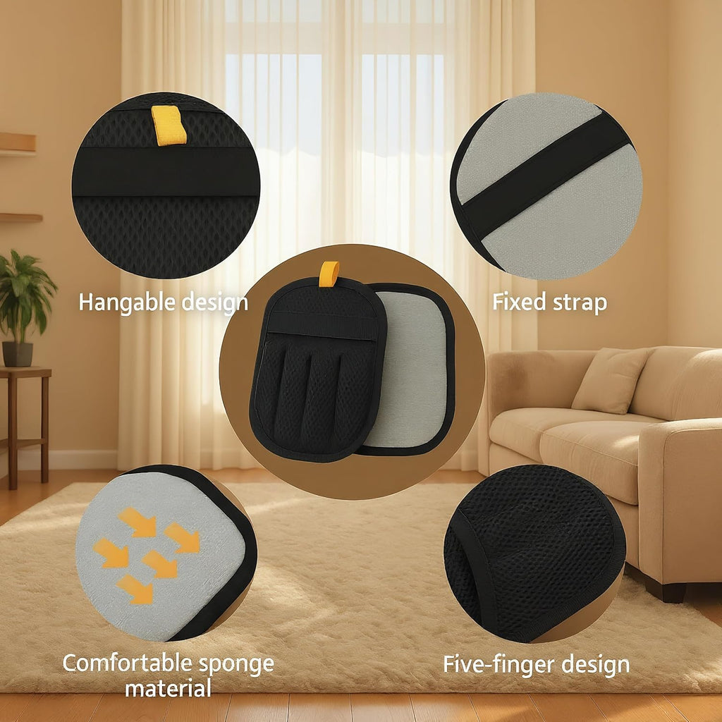 Rainsleep Pet Hair Remover Gloves, Dog Grooming Glove for Shedding, Reusable Deshedding Gloves with Built-in Bath Brush and Flea Comb, for Furniture, Car, Couch, Clothes