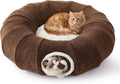 ZOMISIA Cat Tunnel Bed for Indoor Cats, Donut Peekaboo Play Tunnel, Brown
