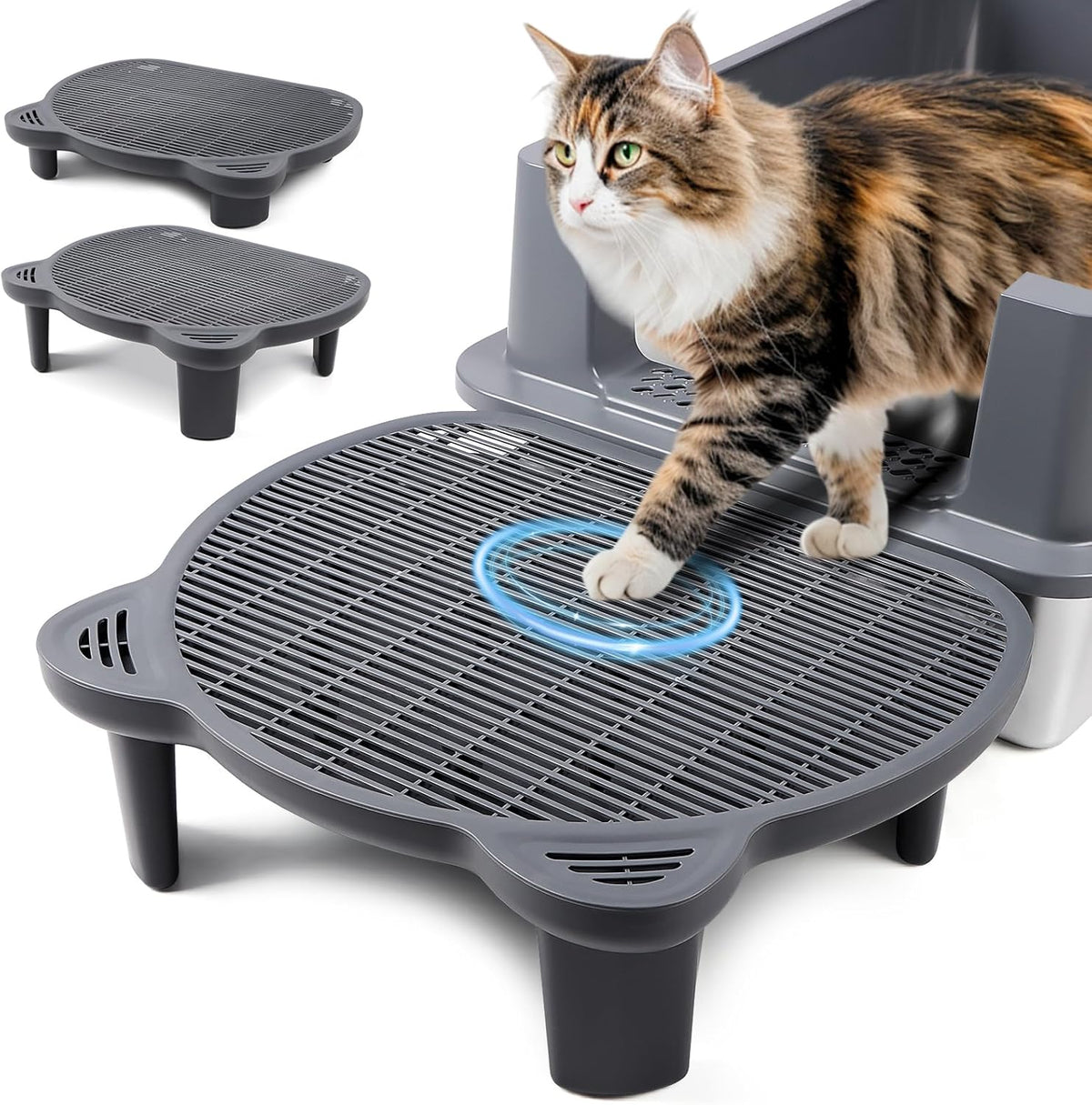 Litter Box Step Adjustable Cat Step with Filter Function,Dark Grey