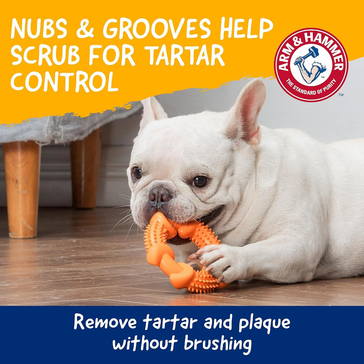 Arm & Hammer Nubbies Rubber Ring Dog Dental Chew Toy, Peanut Butter | Baking soda infused, no-stuffing design, reduces plaque and tartar buildup, for moderate chewers daily