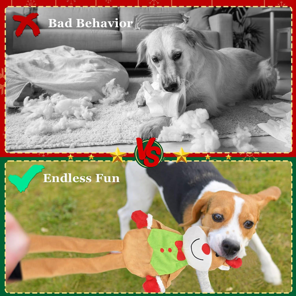 LECHONG 3-Pack Christmas Dog Toys, Tough Dog Squeaky Toys Plush Dog Chew Toys Bundle, Interactive Xmas Dog Toys for Puppy Small Medium Large Dogs