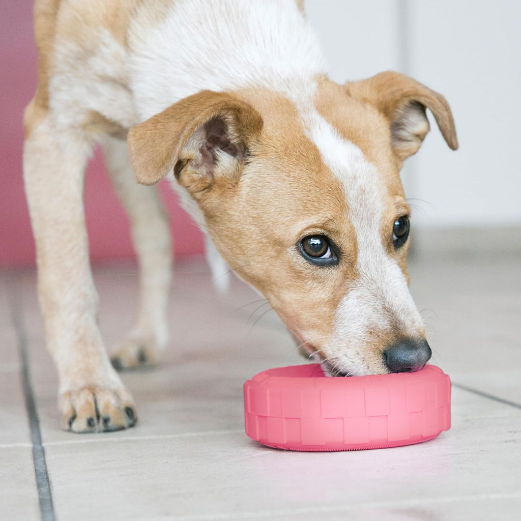 KONG Puppy Tires, Natural Rubber Teething Toy, for Small Puppies, Pink | Durable KONG Natural Rubber Chew & Fetch Toy That Promotes Healthy Teeth & Gums with a Fun Bounce & Easy Roll