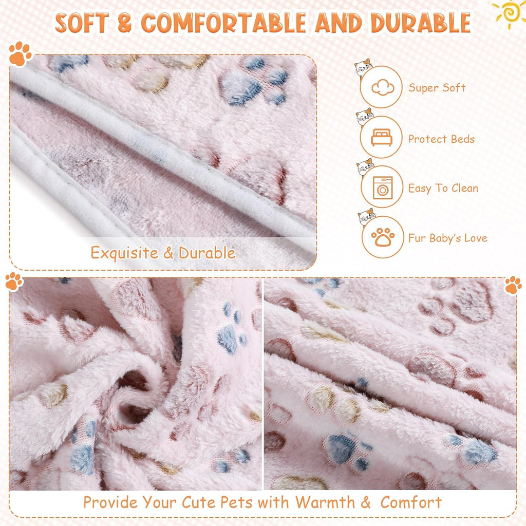 Tatuo 4 Pcs Fleece Dog Blankets for Puppy Cat, Beige, 24 x 16 in, Paw