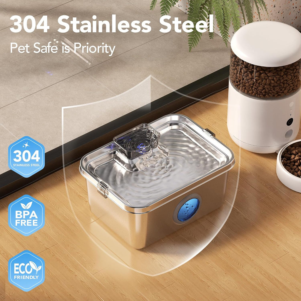 PETIMI Dog Water Fountain, 3 Gallons Stainless Steel Dog & Cat Water Fountain, Large Pet Water Fountain for Multiple Pets, Ultra Silent, Wide Mouth, Safety Lock, Smart Water Pump