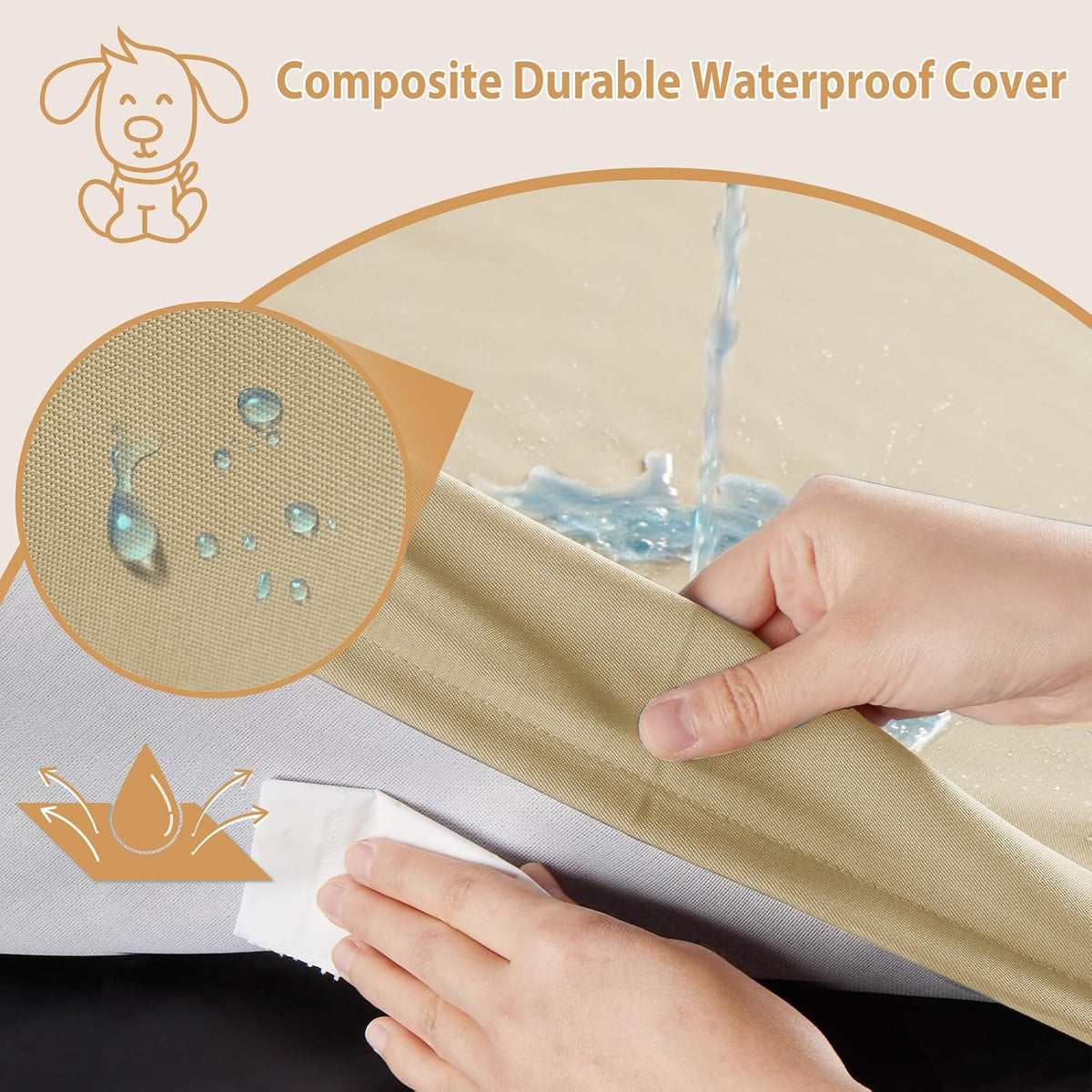 BFPETHOME Outdoor Waterproof Dog Bed for Large Dogs, Washable Cover, 42"