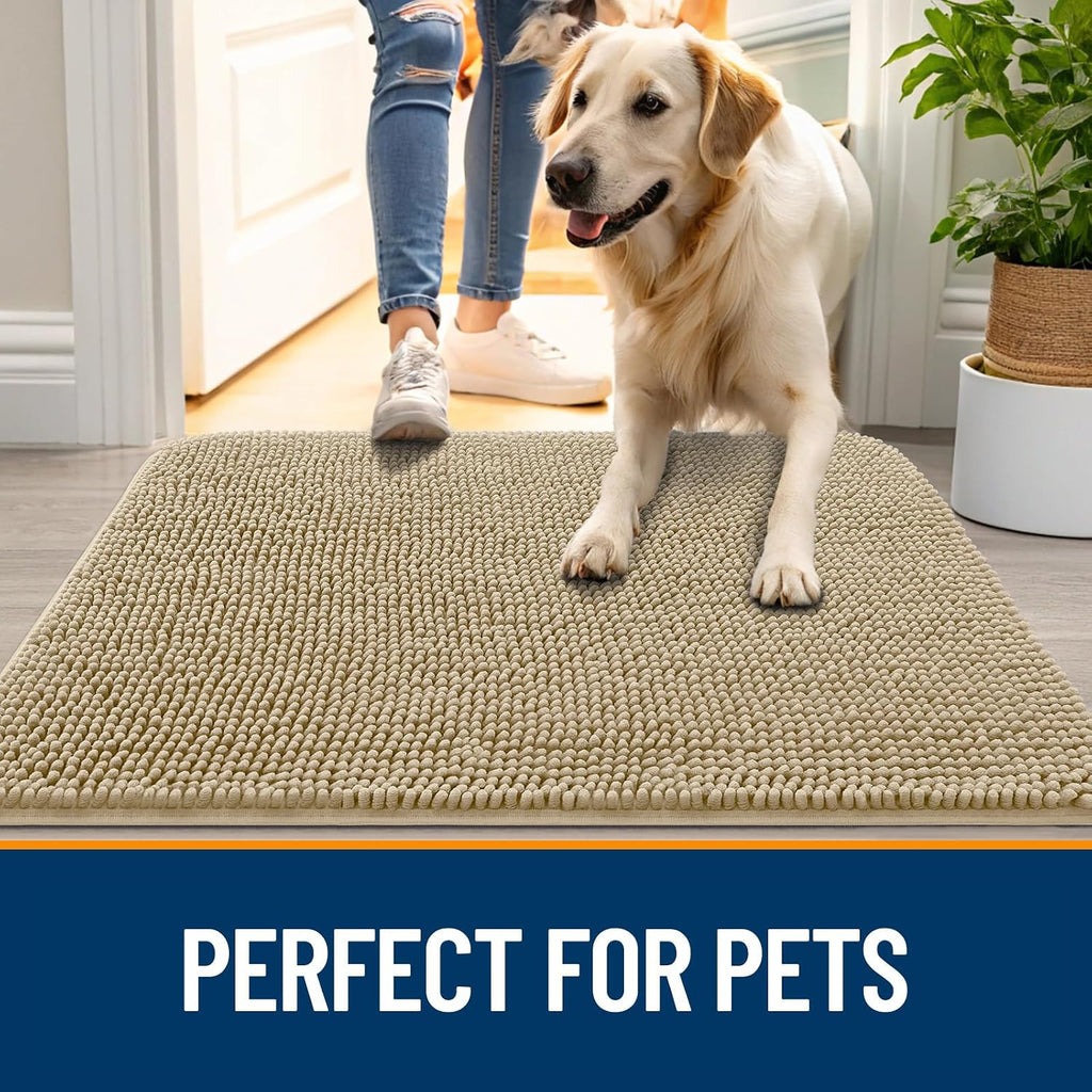 OLANLY Dog Door Mat for Muddy Paws 47x32, Super Absorbent Chenille Mud Mat