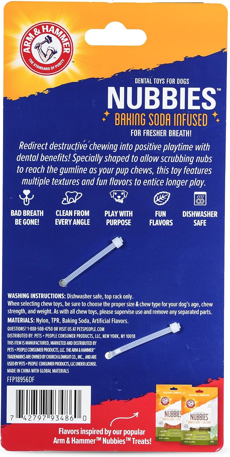 Arm & Hammer Nubbies Duality Bone Dental Dog Chew Toy, Apple Flavor | Nylon and TPR construction, baking soda infused, reduces plaque and tartar buildup, ideal for moderate chewers