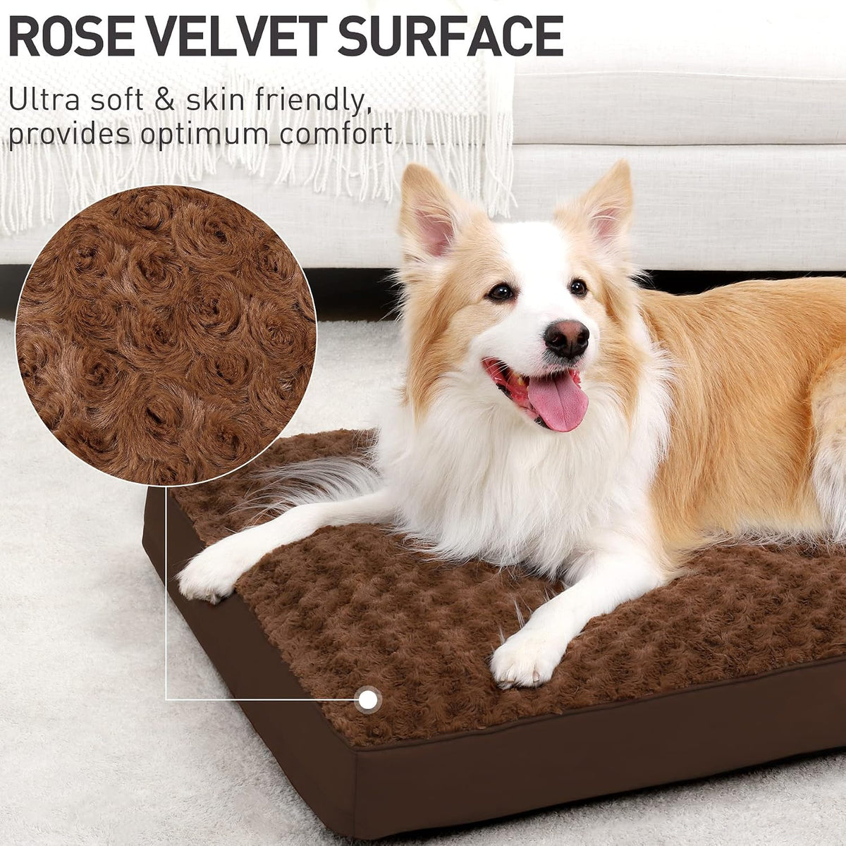 KSIIA Washable Dog Bed for Crate Waterproof for Medium Dogs,35x22 in,Brown