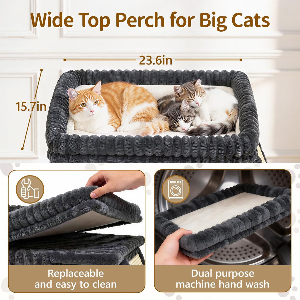 Cat Tree Tower with 15.7x23.6 Perch Bed, Dark Gray Striped Fabric