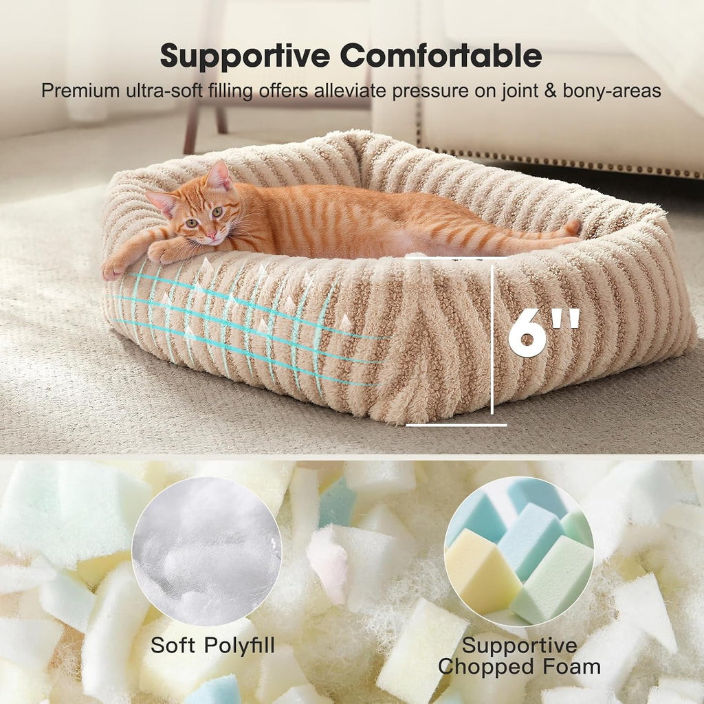 MIXJOY Dog Beds for Small Dogs Cats, Washable Dog Bed with Removable Cover, Soft Calming Cat Bed for Indoor Cats, Rectangle Pet Sofa Bed for Puppy Kitty, Anti-Slip Bottom,20"x19"x6", Beige