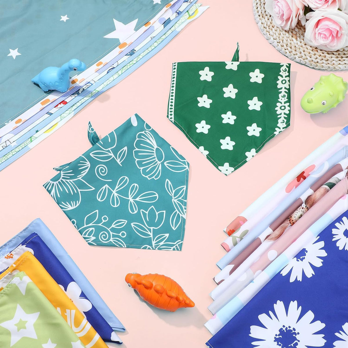 Huhumy 150 Pcs Boho Dog Bandanas Bulk Summer Boho Bandanas for Dogs