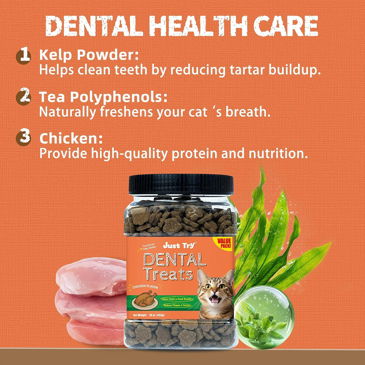 Just Try Dental Health Treats for Cats Reduce Plaque & Tartar