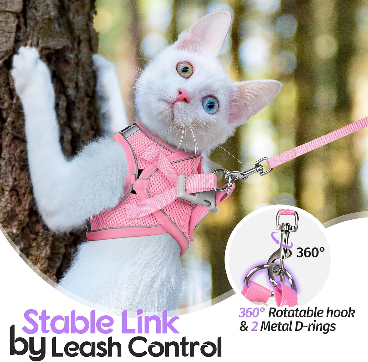 Dooradar Cat Harness and Leash Set, Easy-on Vest, Purple & Pink