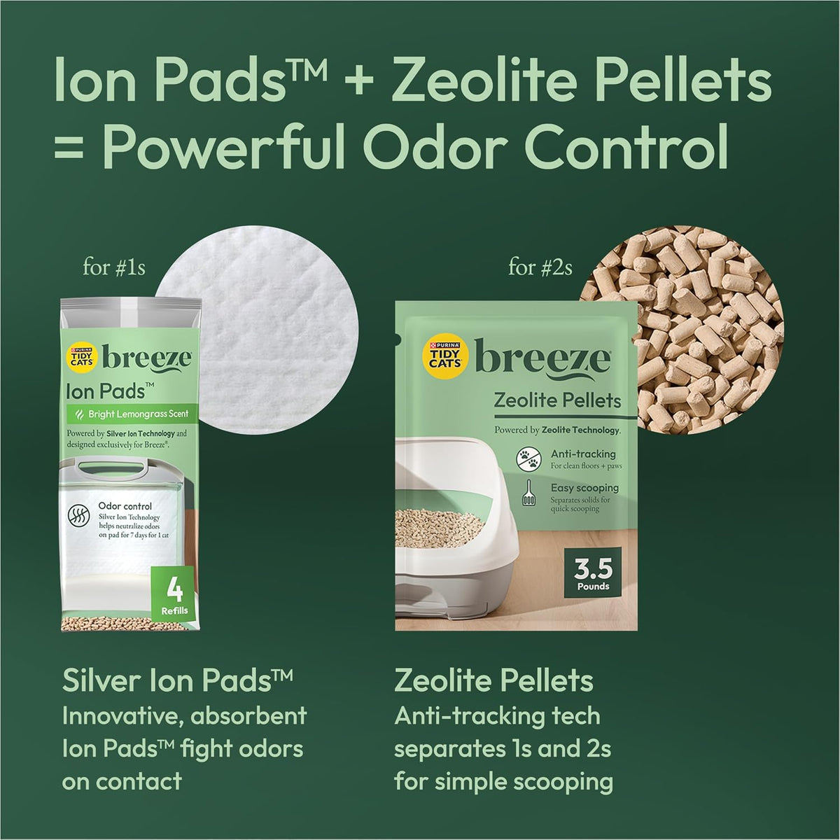 Purina Tidy Cats Breeze Cat Litter Box System Kit with Pellets & Pads | Cat litter box with scoop, plus Zeolite pellets and cat litter pads, easy-to-use kit for odor control
