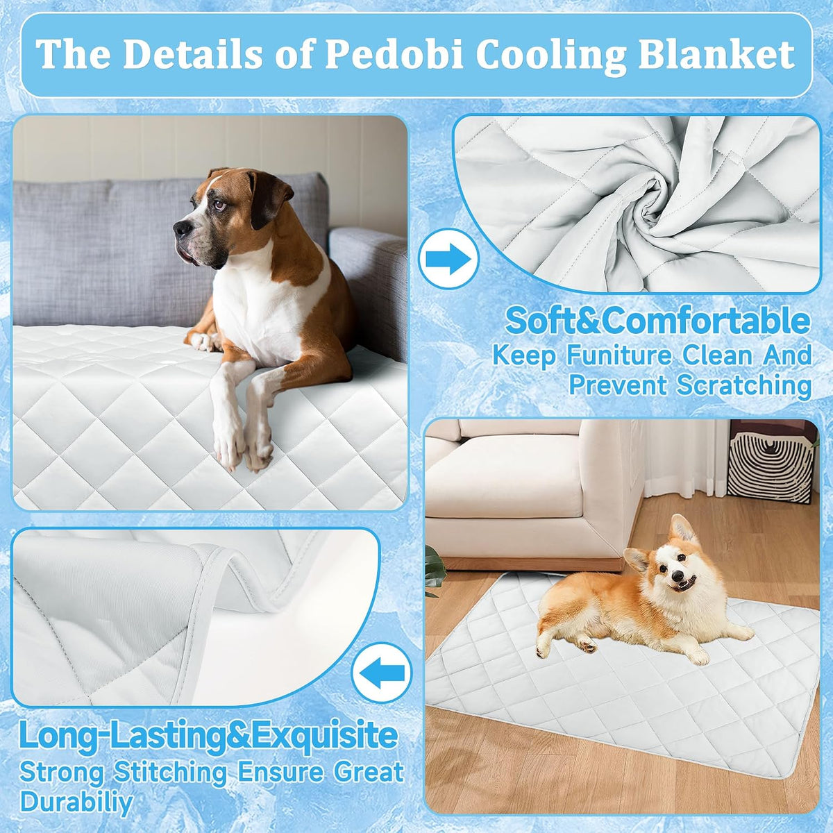 Cooling Blanket for Dogs, Dog Cooling Mat & Bed, Q-MAX>0.42- Lightweight, Durable & Breathable Pet Throw for Sofa, Car and Furniture Protector, Reversible Design, Easy to Clean, 28"x40", Gray