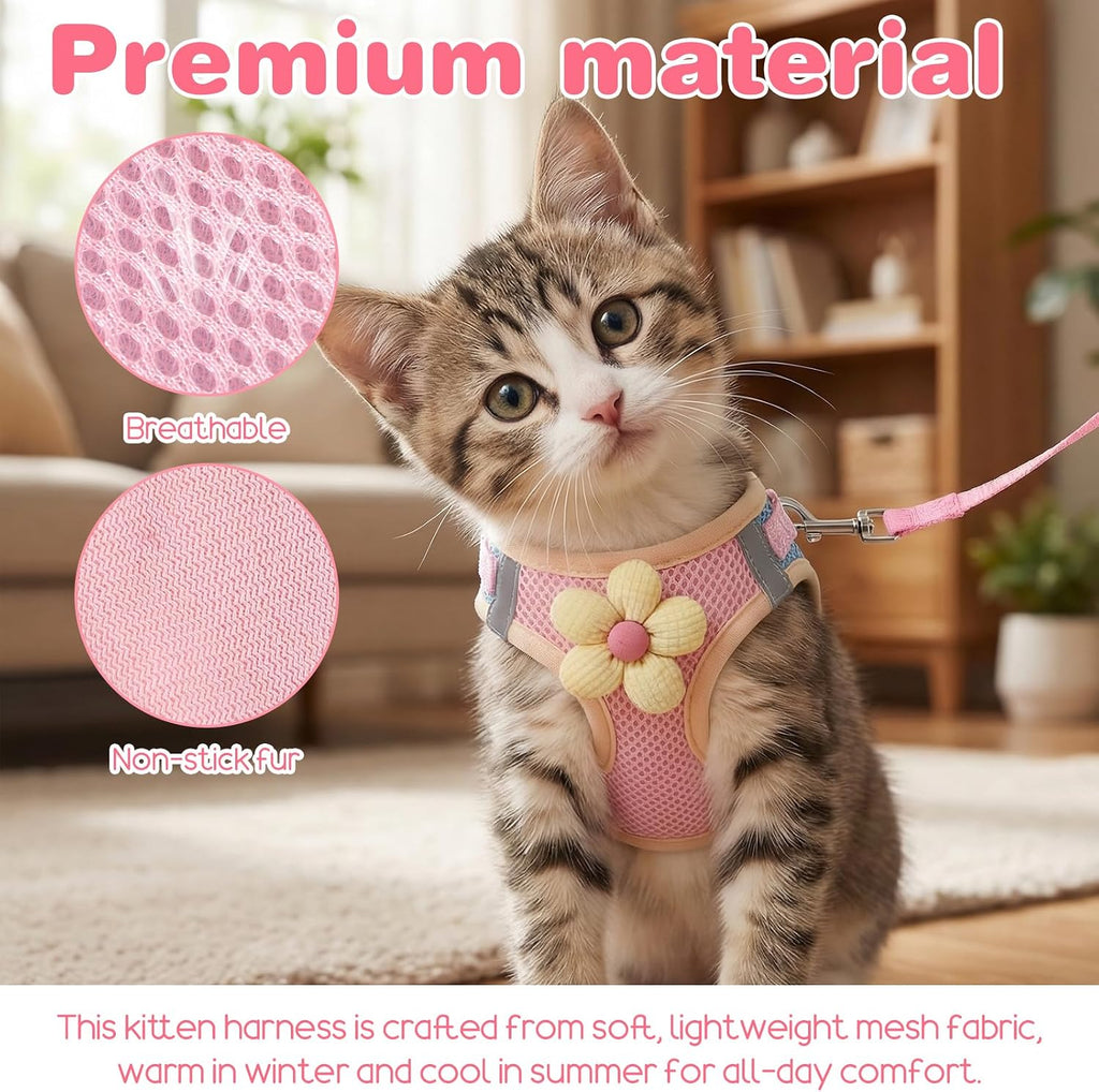 Flower Cat Harness and Leash Set for Walking, 10.2-11.8in