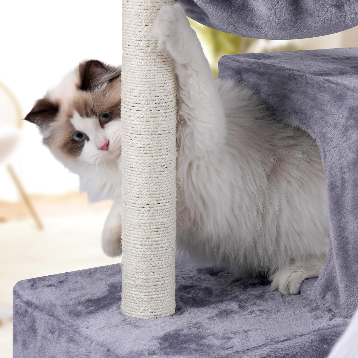 AIWIKIDE Cat Tree Has Scratching Toy with A Ball Activity Centre Cat Tower Furniture Jute-Covered Scratching Posts (Grey, 37.4'')