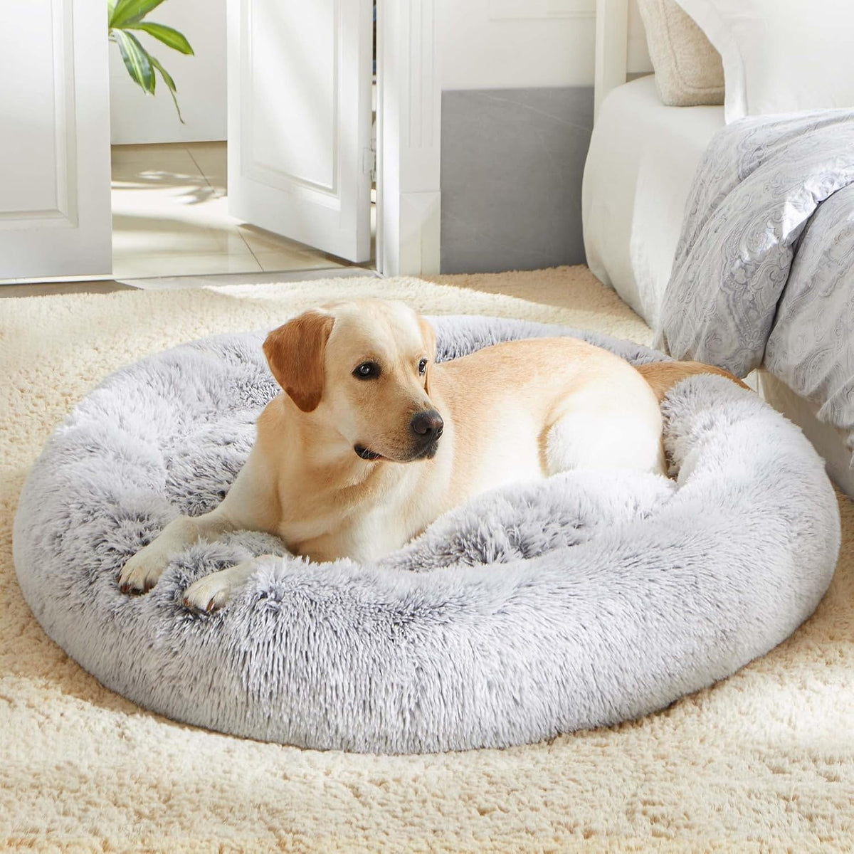 Western Home Calming Donut Large Dog Bed Pet Bed,36" Light Grey