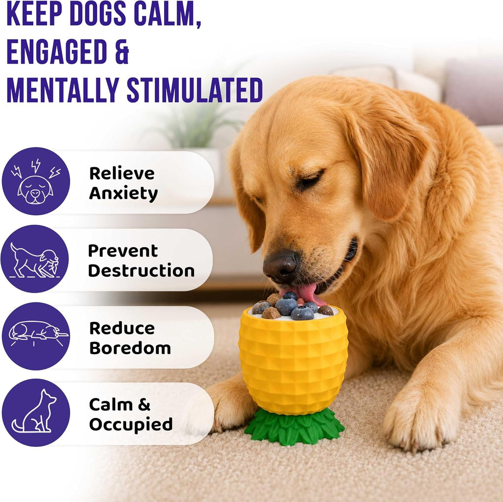 Pineapple Enrichment Cup for Dogs, Freezable Interactive Dog Toys to Keep Them Busy, Frozen Dog Treat Dispenser for Mental Stimulation, Popsicle Lick Bowl for Small, Medium, Large Dogs, Durable Rubber