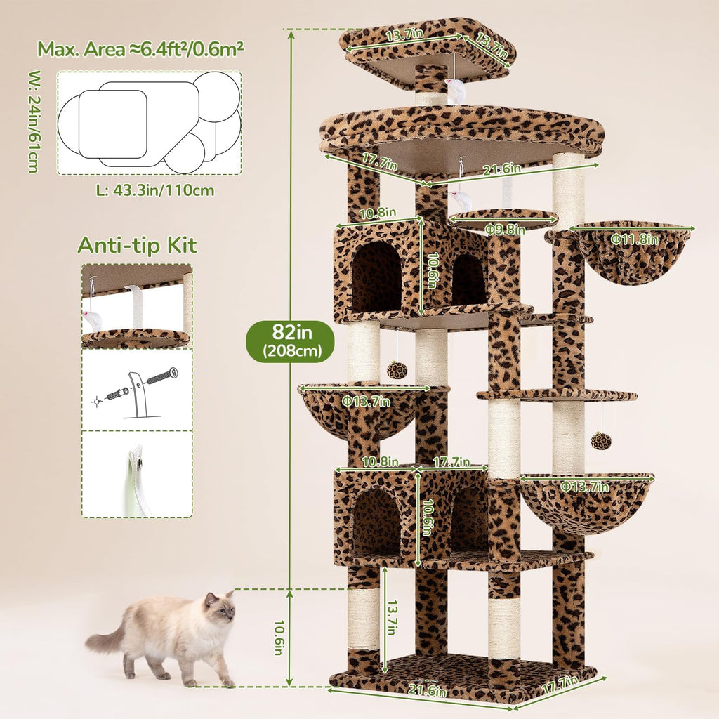 Globlazer 82in Leopard Extra Large Cat Tree for Indoor Large Cats, S82
