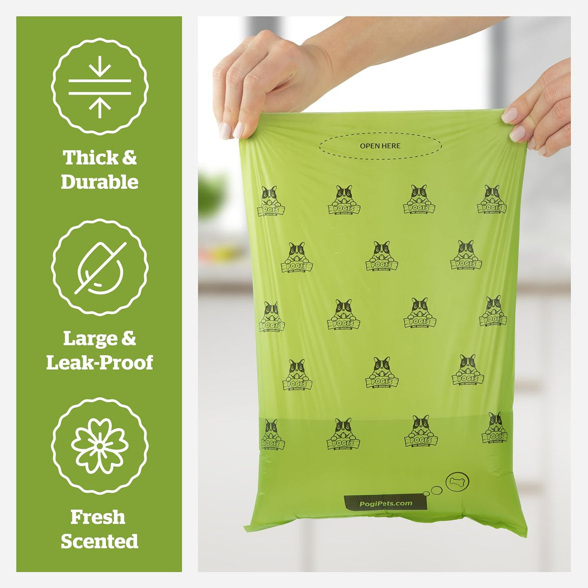 Pogi's Dog Poop Bag Dispenser with Metal Carabiner Clip - Includes 15 Pogi's Poop Bags for Dogs (Pack of 3)