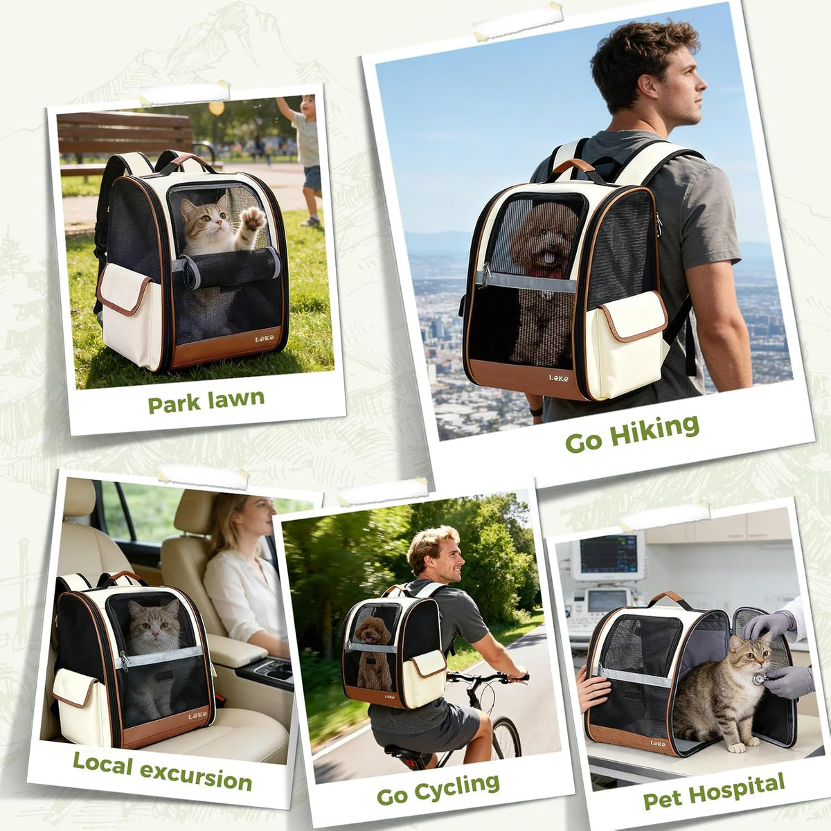 Lekereise Cat Backpack Carriers, Dog Carrier Backpacks with Breathable Mesh for Small Medium Large Cats Dogs Puppy Up to 25 Lbs, Pet Foldable Carrying Backpack Ventilated for Travel Hiking Collapsible