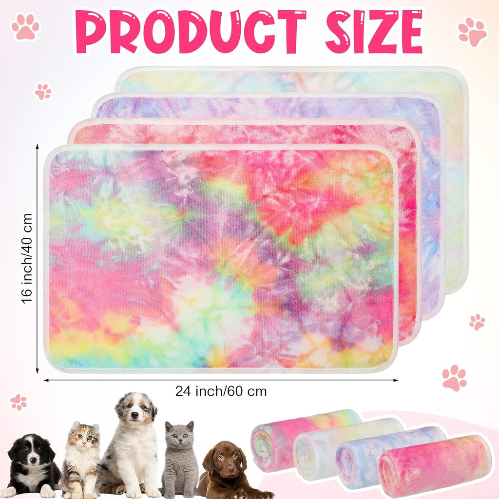Tatuo 4 Pcs Fleece Dog Blanket for Puppy Cat, Tie Dye, 24 x 16 in, Pastel