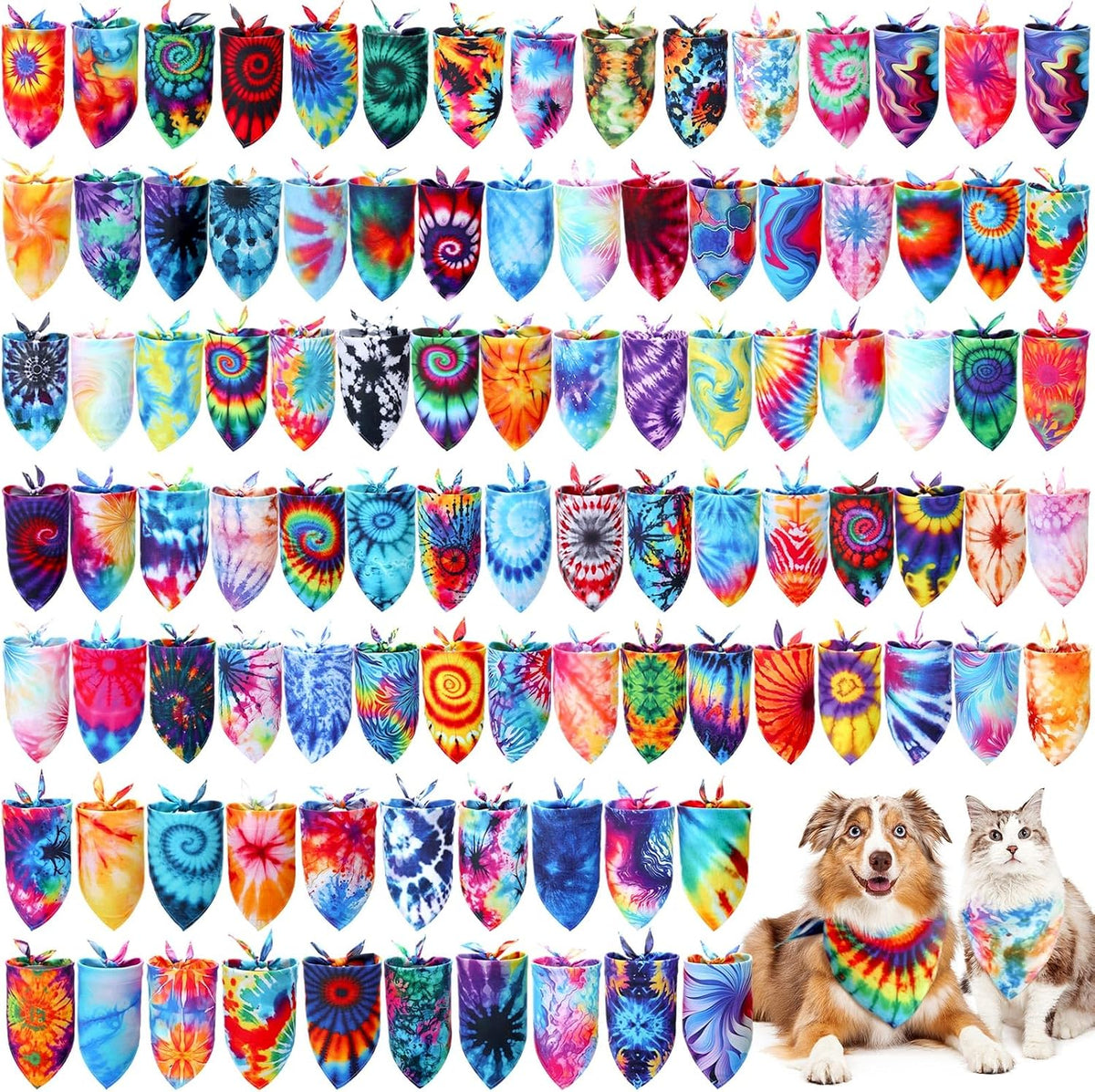 Huhumy 50 Pcs Tie Dye Dog Bandanas Bulk Pet Tie Dye Bandanas for Dogs