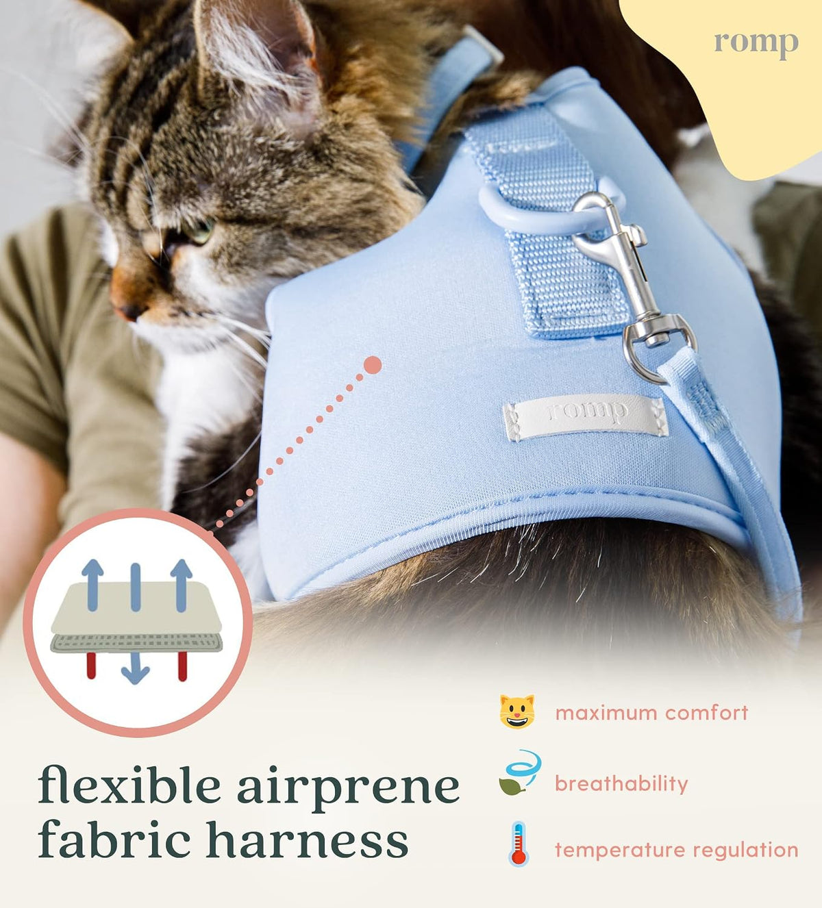 Cat Harness, Collar & Leash Set - Escape Proof Adjustable Choke Free Velcro Harness Vest for Walking Cats & Kittens (Cotton Blue, Large)