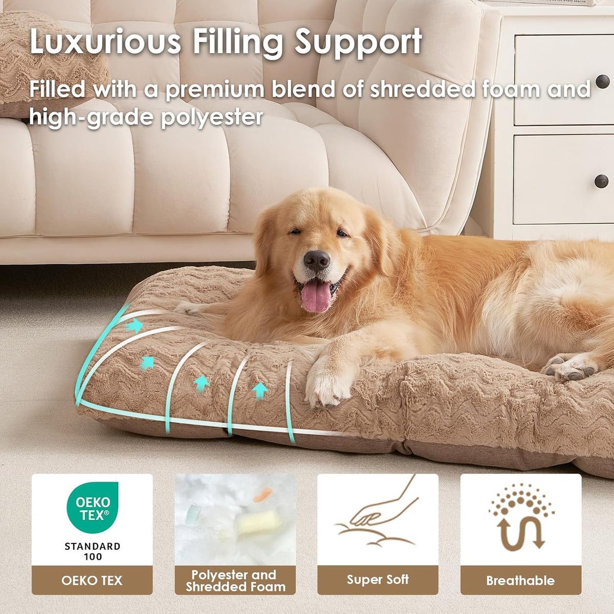 EHEYCIGA Washable Dog Beds Medium Sized Dog, 29x21 Inch Pet Bed, Camel