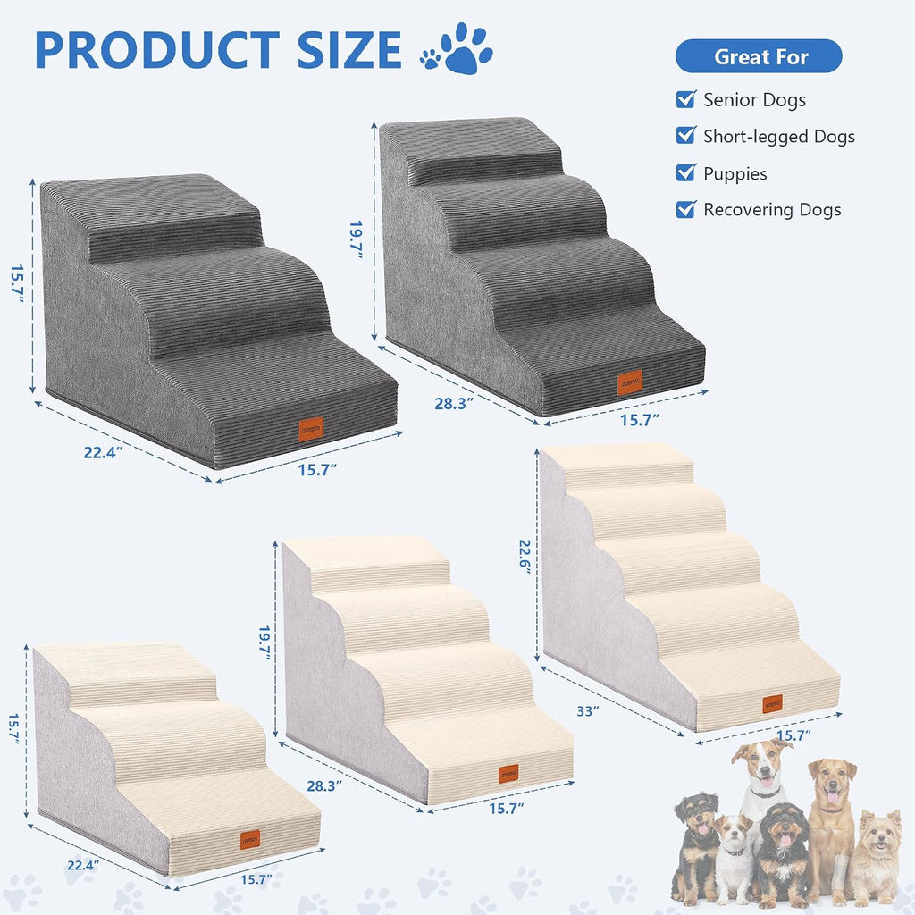 4-Step Curved Dog Stairs 19.7"H for Medium Dogs Standard Bed & Sofa