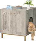 Hzuaneri Cat Litter Box Enclosure, Hidden Litter Box Furniture, Sisal Mat | Wooden Indoor Cat Cabinet, Modern Cat Washroom, Side End Table, for Living Room, Bedroom, Greige and Gold CB81205G