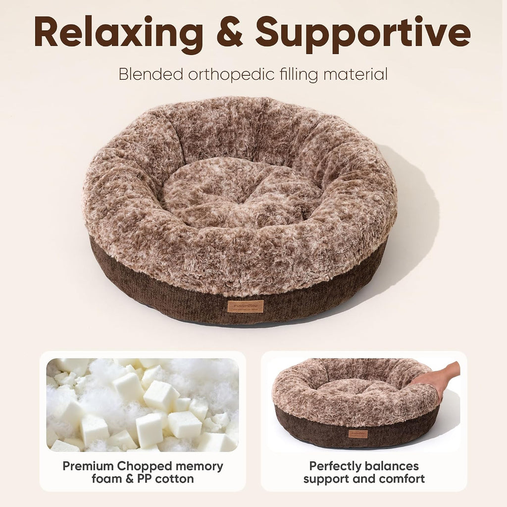 FUKUMARU Extra Thick Plush Dog Bed, Calming Donut, Anti-Anxiety & Washable