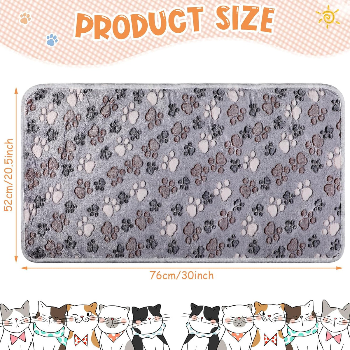 Tatuo 4 Pcs Fleece Dog Blanket for Puppy Cat, Light Gray, 30 x 20.5 in, Paw