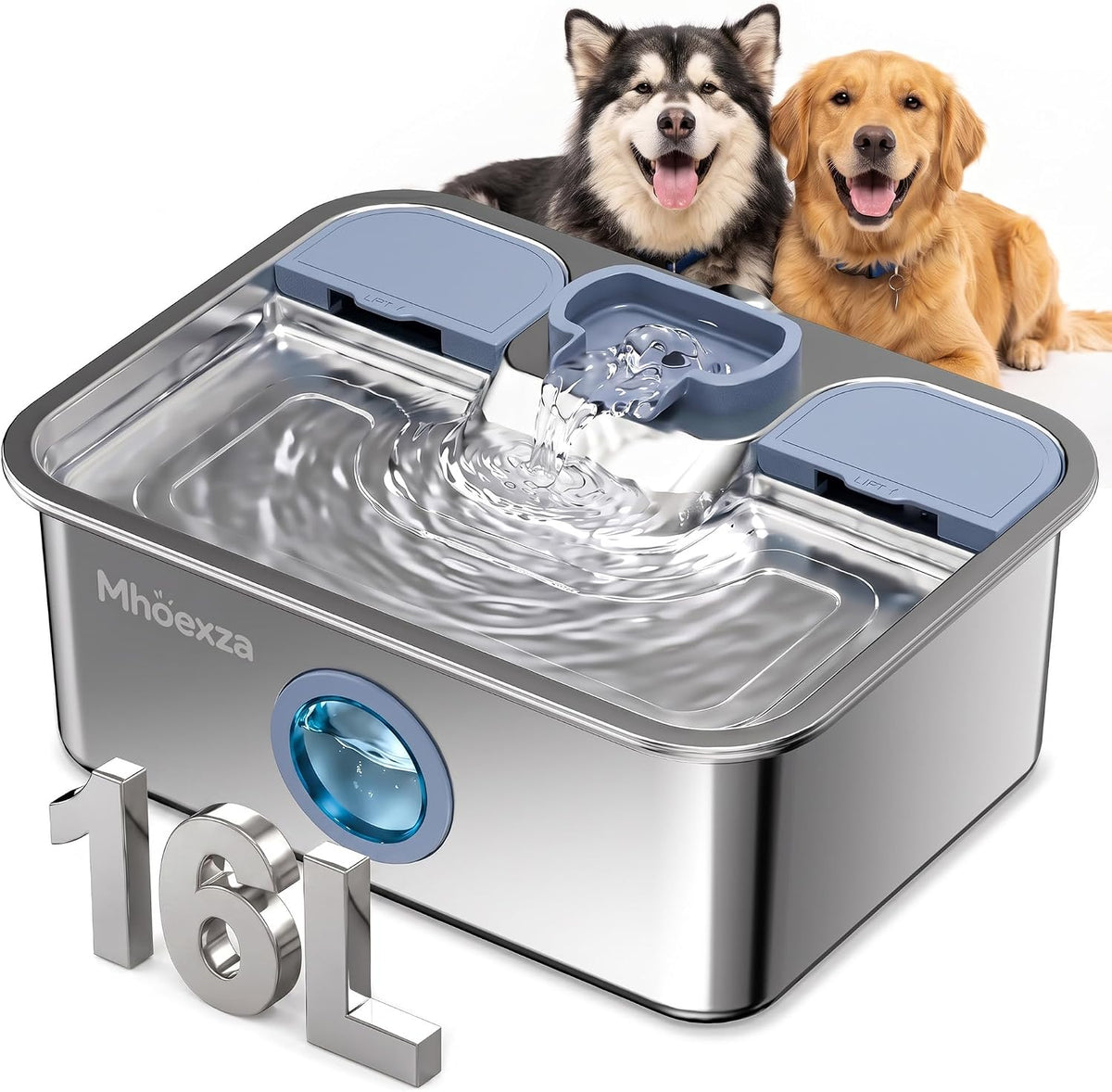 16L/541oz Stainless Dog Water Fountain with Dual‑Set Multi‑Layer Filtration