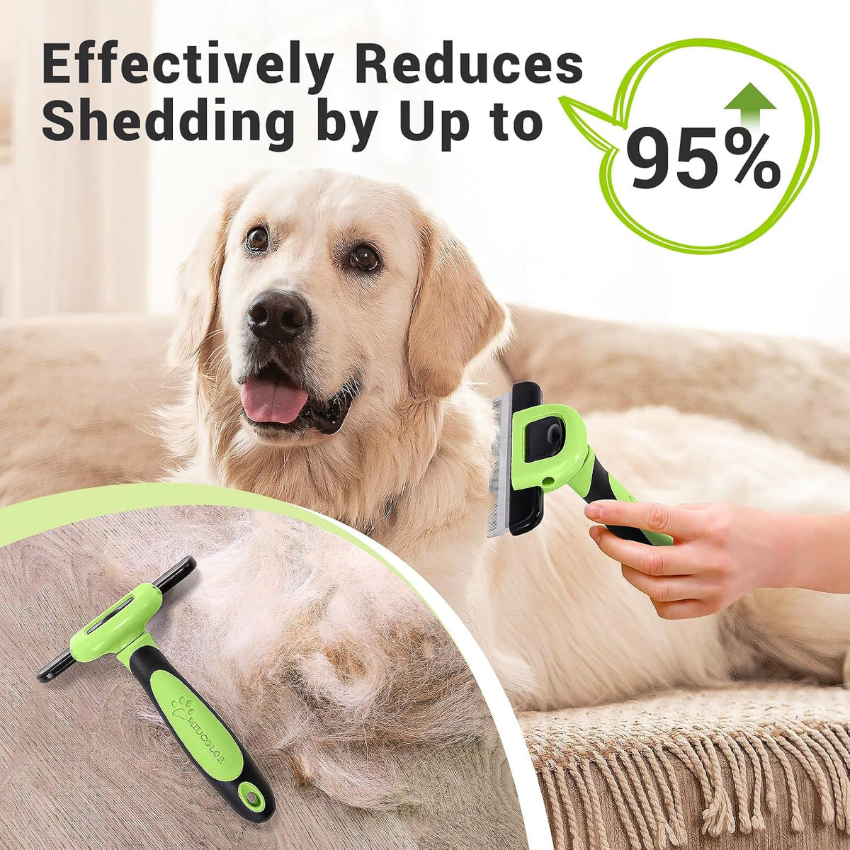 MIU COLOR Pet Grooming Brush, Deshedding Tool for Dogs & Cats, Apple Green | Effectively Reduces Shedding by up to 95%,Safe and Comfortable for Short Medium and Long Pet Hair