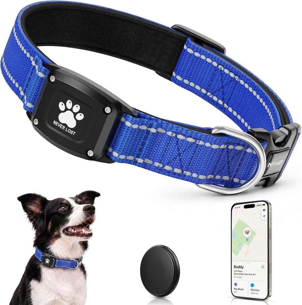 GPS Dog Collar with Tracker, Waterproof, No Monthly Fee, Blue, M