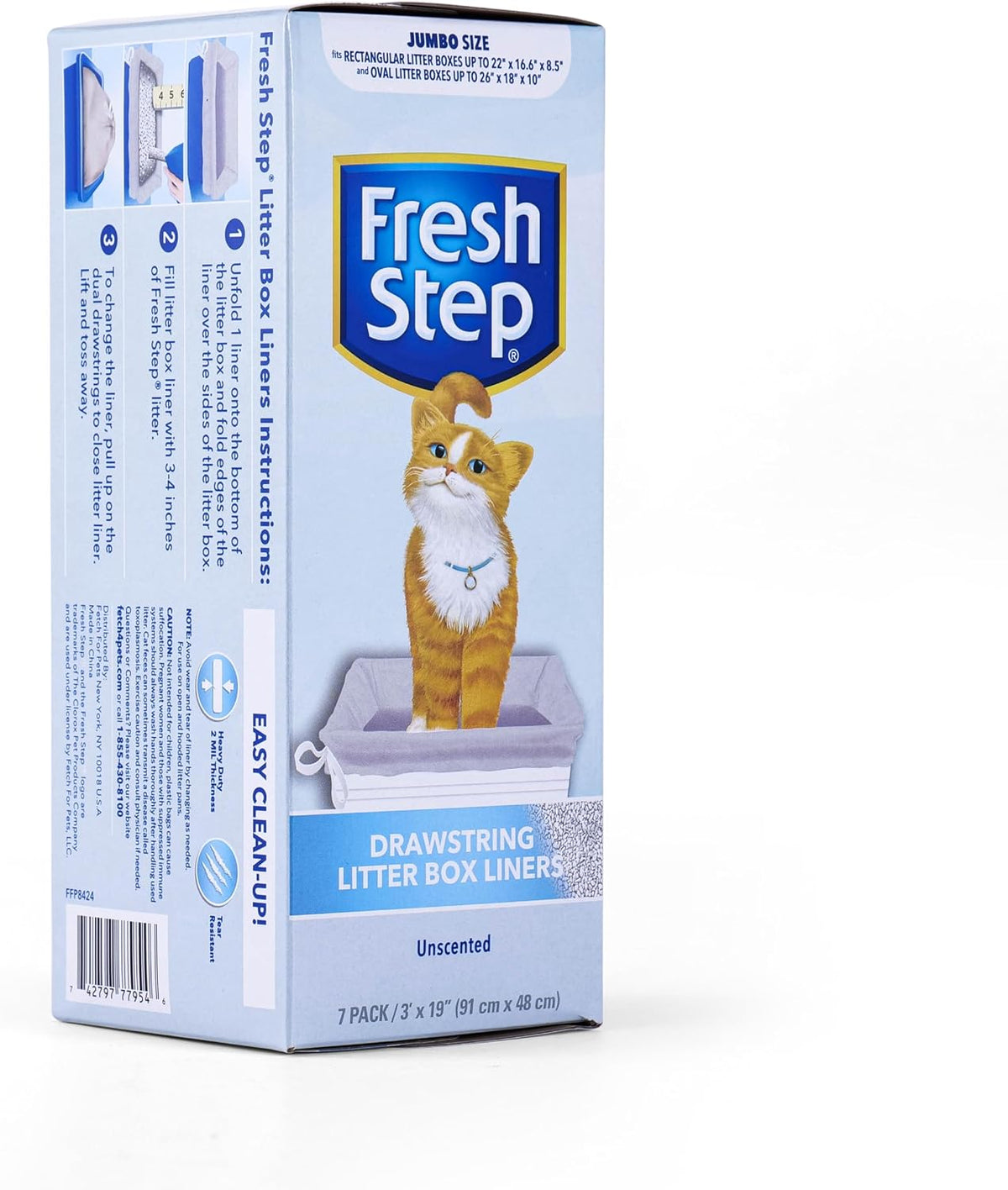 Fresh Step Drawstring Cat Litter Liners,Unscented, 3 ft x 19 in, 7Ct, 36-Pk | Heavy-duty bags, unscented, drawstring closure, X-large oval or rectangle pans